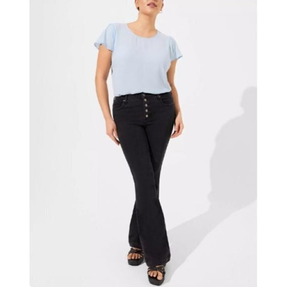 Torrid Top Womens 3X Skyway Blue Georgette Dolman Flutter Sleeve Sheer Fairy